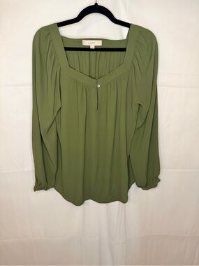 LOFT Olive Square Neck Long-Sleeve Blouse